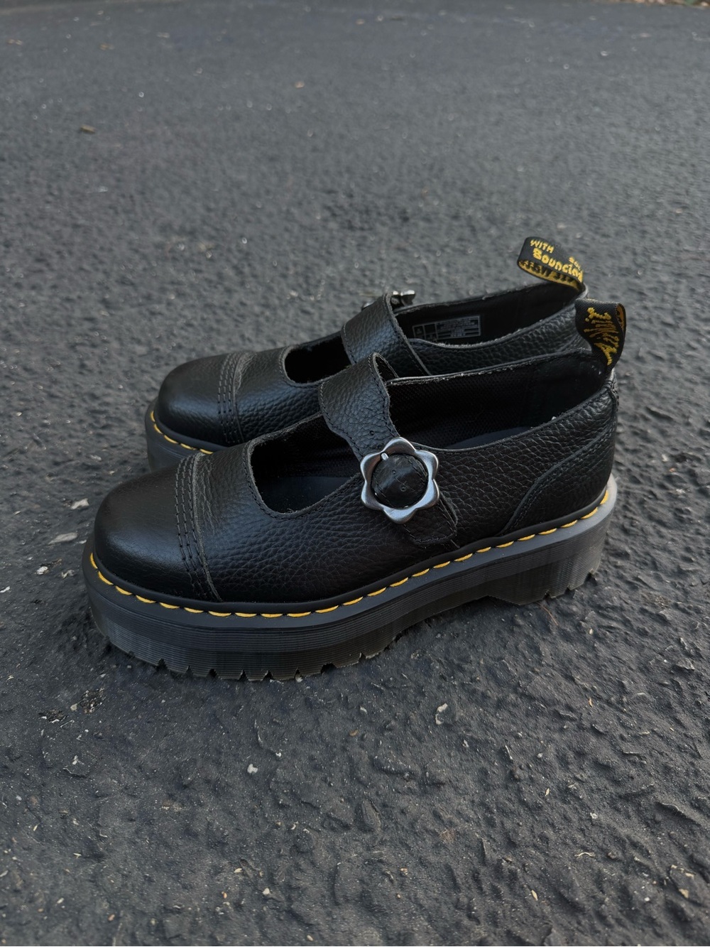 Dr. Martens Black Leather Mary Jane Platform Shoes - Size 8